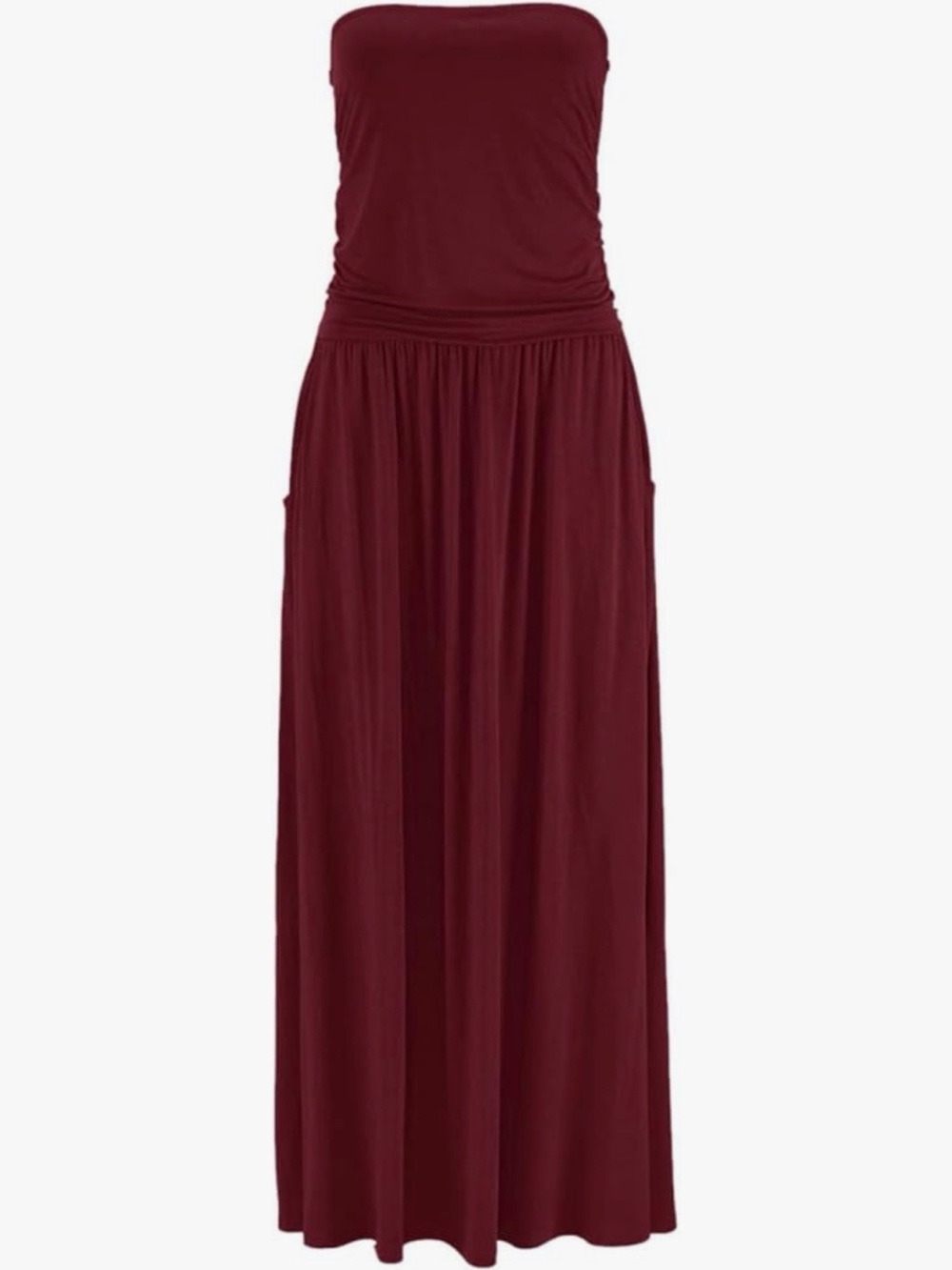Burgundy Strapless Maxi Dress with Pockets | Boho Tube Dress XL New